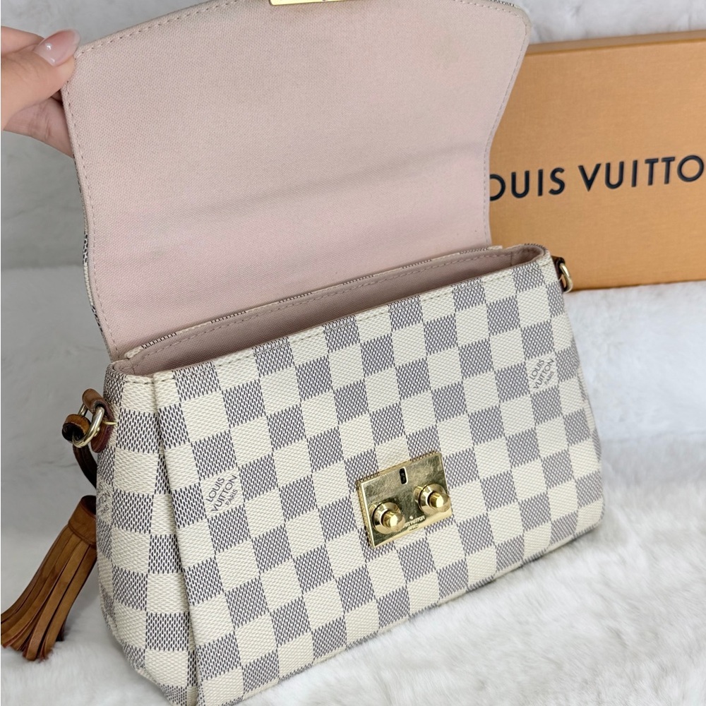 Authentic Louis Vuitton Checkered Damier Azur Croisette Pink Handbag Shoulder - Picture 11 of 13